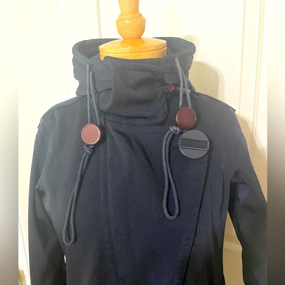 L.A.M.B. By Gwen Stefani Navy Nylon Twill Hooded Pea Trench Coat Long Jacket - Picture 2 of 13